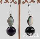 Wholesale faceted purple agate and black lip shell earrings