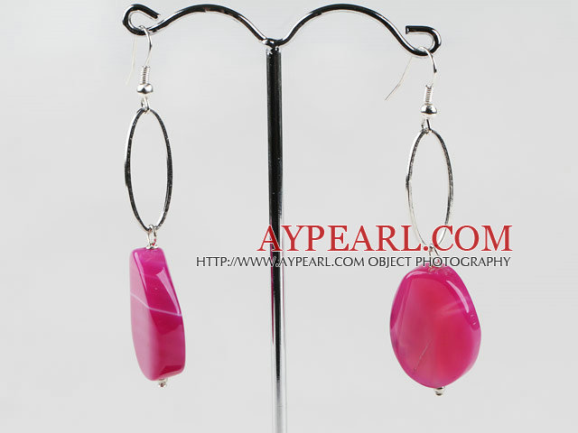 New Chunky Style Pink Oval Agate Loop Charm Dangle Earrings With Fish Hook