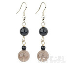 black agate and smoky quartz dangle earrings