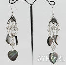 Wholesale Fashion Rhombus And Heart Shape Black Lip Shell And Clear Crystal Loop Dangle Earrings