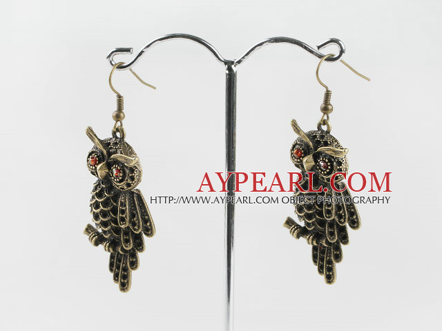 Cute 25*45Mm New Style Owl Shape Copper Charm Earrings With Fish Hook