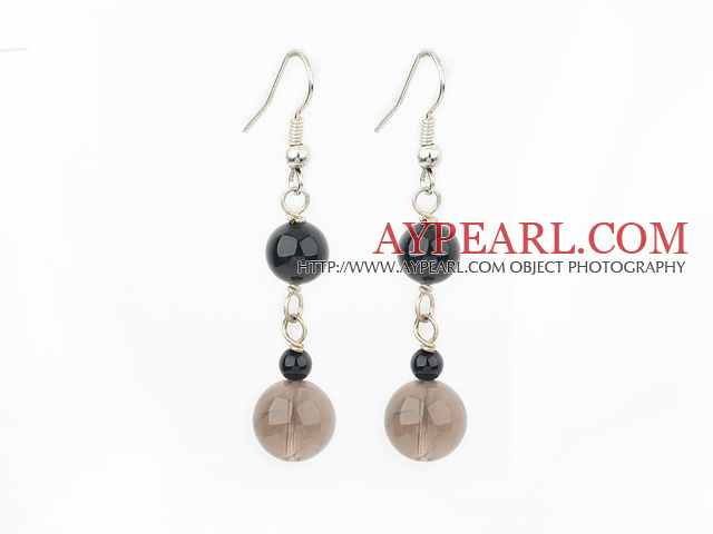 black agate and smoky quartz dangle earrings
