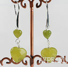 Wholesale Lovely Yellow Olive Color Heart Shape South Korea Jade Dangle Earrings