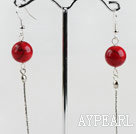 dangling style 12mm blood stone beads earrings