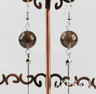 dangling style 12mm faceted smoky quartze beads earrings