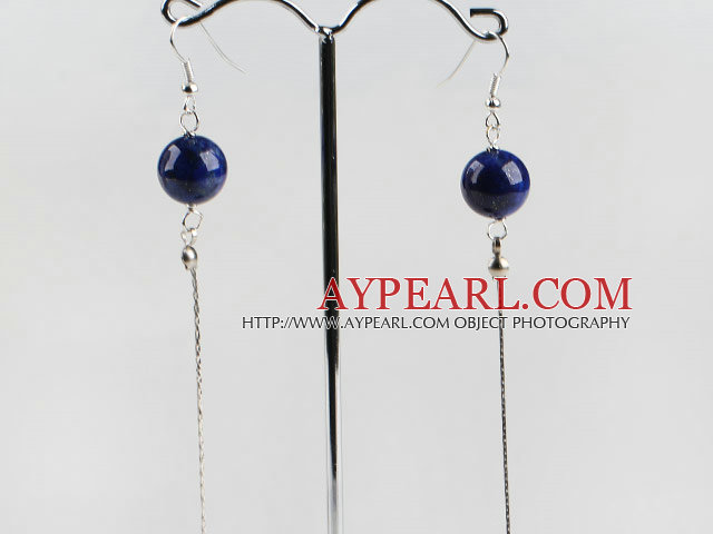 dangling style 12mm  blue lapis beads earrings