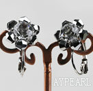Gorgeous Sparkly Black Faceted Crystal Flower Earrings With Large Ear Hoops