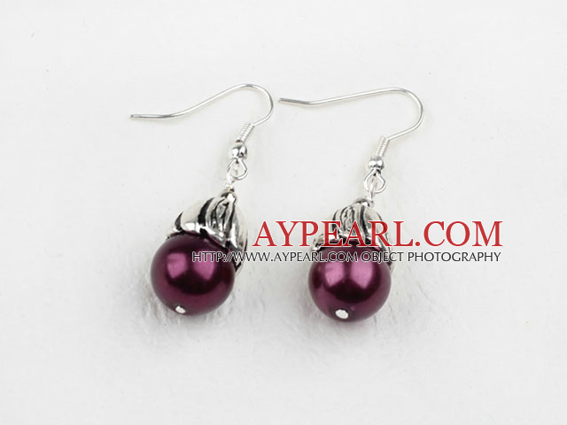 Simple Style Dark Purple Color Shell Beads Earrings