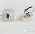 decent style white shell earrings with rhinestone
