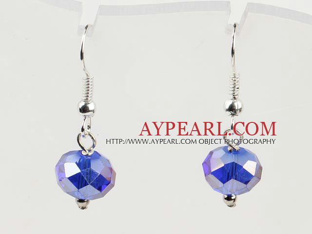 Fashion 12Mm Faceted Blue Sparkling Crystal Ball Dangle Earrings