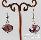 Fashion 12Mm Faceted Purple Crystal Dangle Earrings With Fish Hook