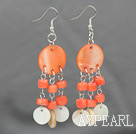 New Design Pink Coral and Shell Dangle Earrings