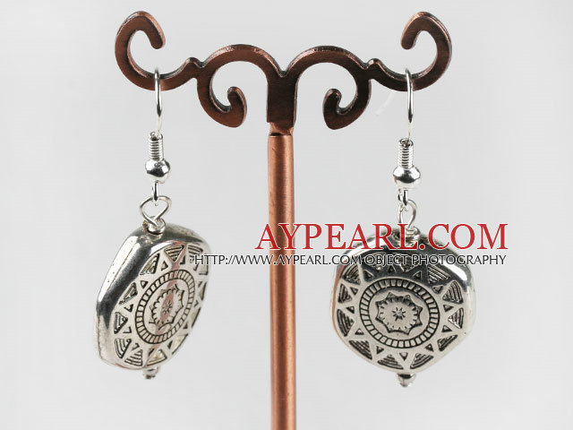 CCB silver like earrings with engraved print