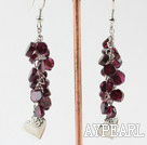 flat round garnet and heart accessories dangle long earrings