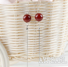 Fashion 12Mm Round Red Agate And Long Tail Dangle Earrings With Fish Hook