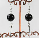 Wholesale dangling style 12mm faceted black agate ball earrings