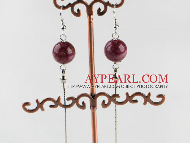 dangling style 12mm faceted red spider stone ball earrings