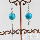 dangling style 12mm blue turquoise ball earrings