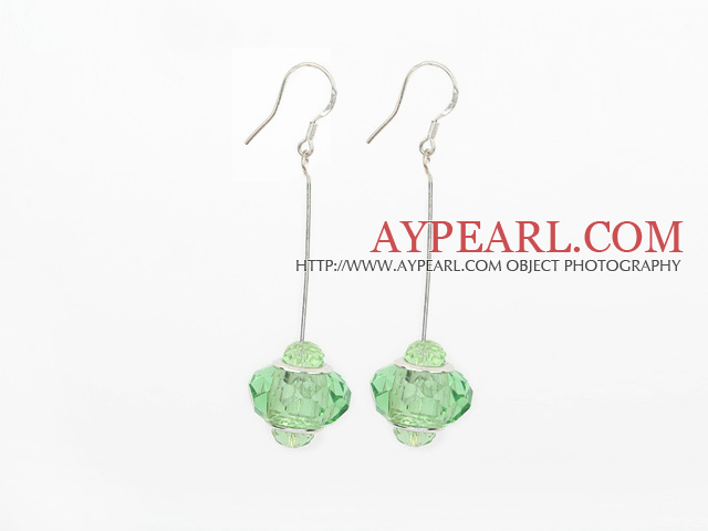 Fashion Apple Green Crystal And Long Metal Stick Dangle Earrings With Fish Hook