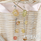 Fashion Donut And Cubic Three Color Jade Loop Dangle Earrings With Ear Hoops