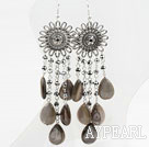 New Design Gray Crystal and Shell Long Style Earrings