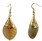 Simple Fashion Style Eye Shape Three Colored Jade Golden Color Hook Earrings