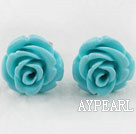 Wholesale Elegant 8*10Mm Blue Turquoise Color Rose Flower Studs Earrings