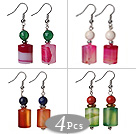 4 Pcs Summer Fashion Multi Color Cylinder Shape Agate Earrings