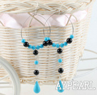 Wholesale Large Diameter Loops Round And Teardrop Blue Turquoise And Black Agate Dangle Earrings