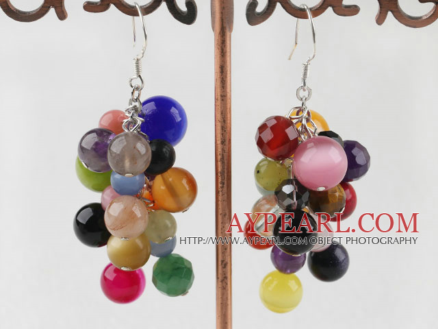 Lovely Cluster Style Multi Color Stone Beads Earrings