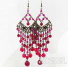 Faceted Rose Red Agate Chandelier Earrings