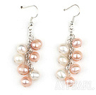 Fashion Natural White And Pink Fresh Water Pearl Earrings With Fish Hook