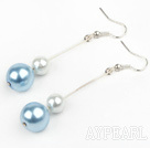 dangling white and light blue acrylic ball earrings