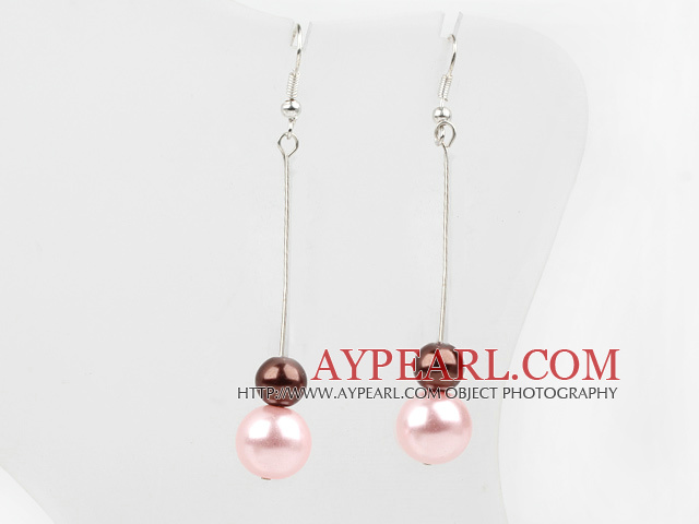 dangling pink and brown acrylic ball earrings