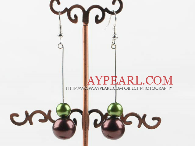 dangling green and brown acrylic ball earrings