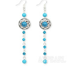 Fashion Long Chain Loop Style Round Blue Turquoise Dangle Earrings With Fish Hook