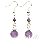 Lovely Simple Style Round Garnet And Natural Amethyst Ball Dangle Earrings