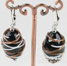 Lovely Simple Style Black Colored Glaze Wrapped Dangle Earrings With Lever Back Hook