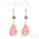 Wholesale Lovely Short Style Drop Shape Cherry Quartz And Flower Metal Charm Earrings With Fish Hook