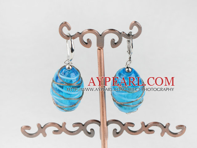 Lovely Sea Blue Colored Glaze Dangle Earrings With Lever Back Hook