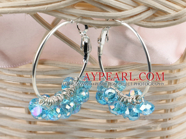 trendy manmade shinning blue faceted crystal hoop earrings
