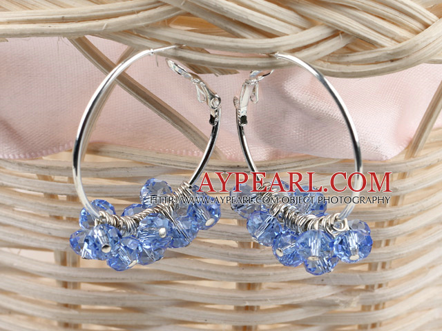 trendy manmade light blue faceted crystal hoop earrings