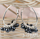 trendy manmade black faceted crystal hoop earrings