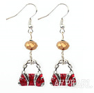 Wholesale Fashion Red Colored Glaze And Silver Charm Handbag Loop Earrings With Fish Hook