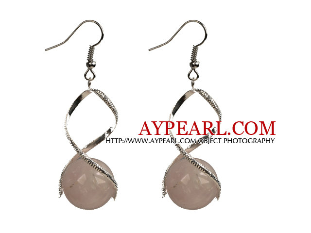 Fashion Design Rose Quartz Beads Spiral Shape Dangle Earrings