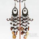 Fashion Long Style Chips Tiger Eye And Golden Brown Flower Shell Dangle Earrings With Loop Brownz Charm