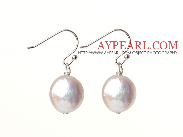 cute white fresh water button pearl earrings