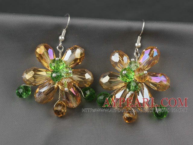 Fashion Style Champagne Series Champagne and Colorful Crystal Flower Earrings