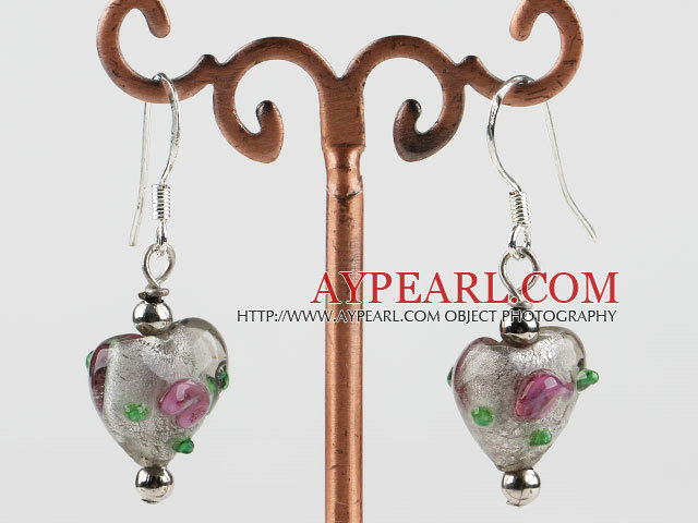 lovely gray heart shape colored glaze earrings