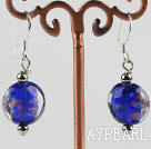 lovely round shape blue colored glaze earrings